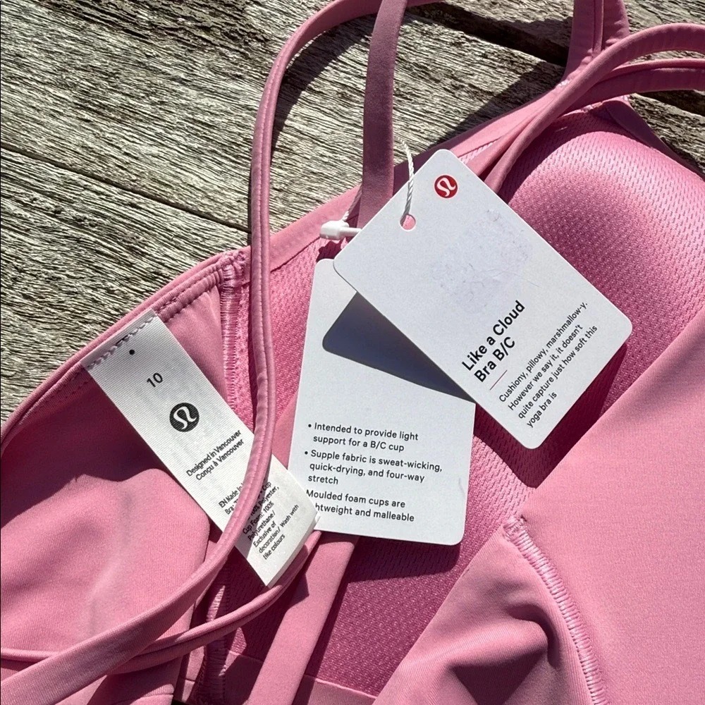 Lululemon Like a Cloud Bra B/C Cup Pink Frosting‎ size 10 NWT